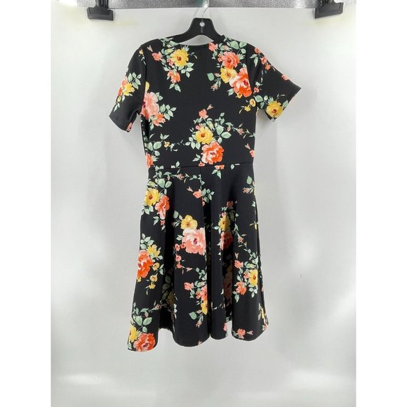BomBom Women's Short Sleeve Black Floral Stretch A Line Dress Size Small - Picture 5 of 12